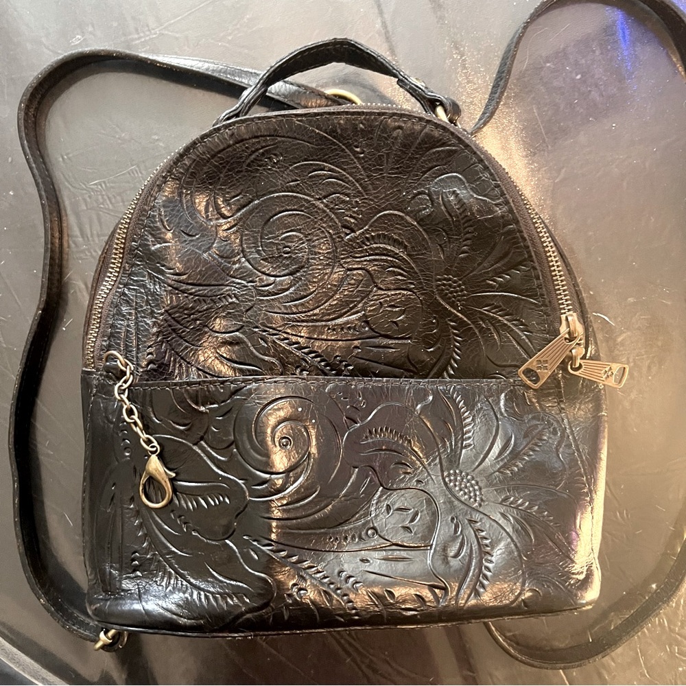 Patricia Nash tooled leather backpack black